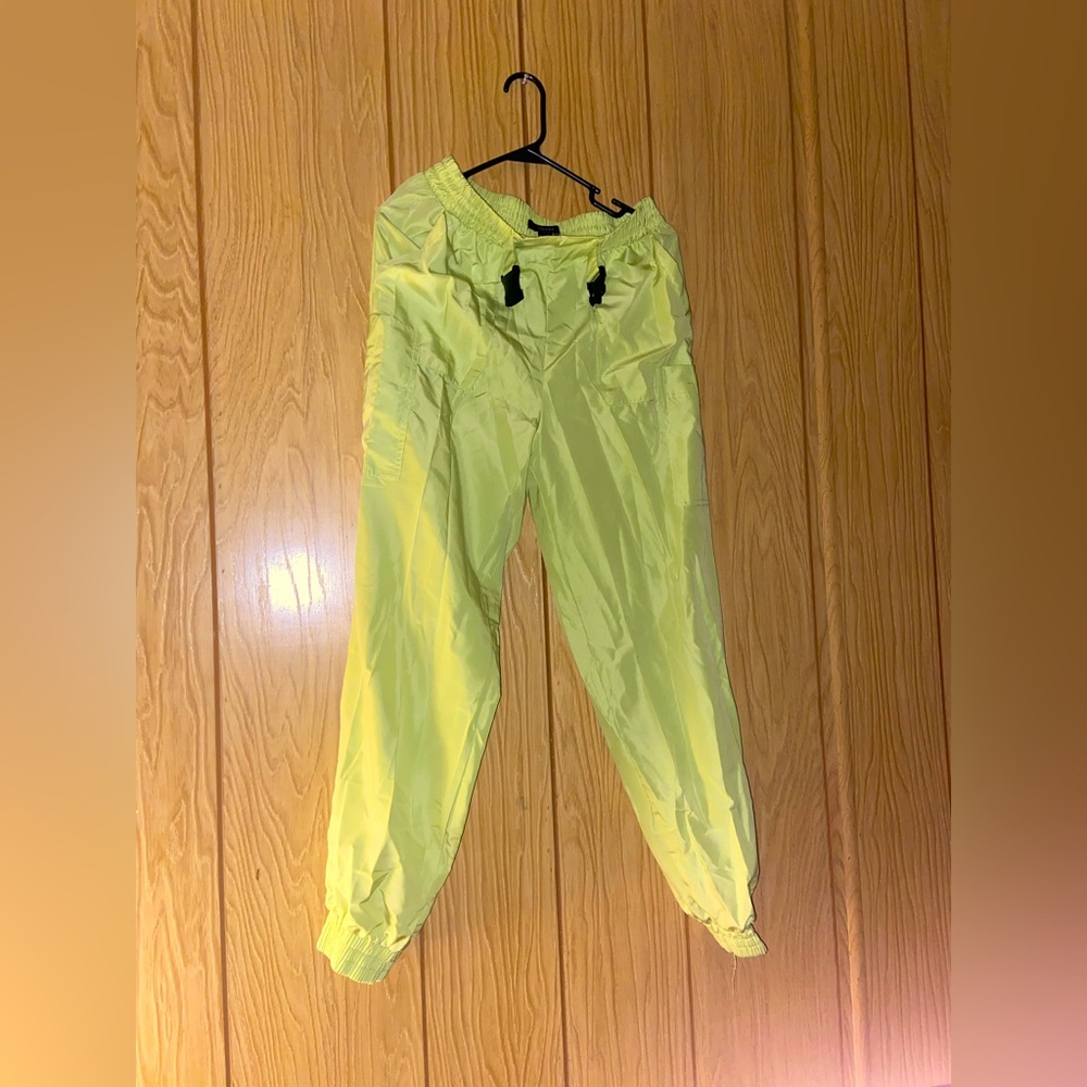 Lime green cargo windbreaker pants